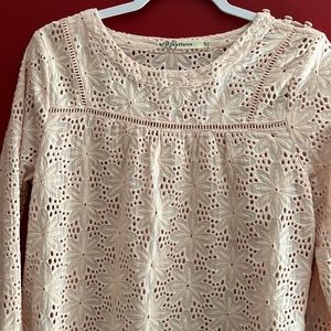 Embroidered Light Pink Peasant Blouse Laffaire